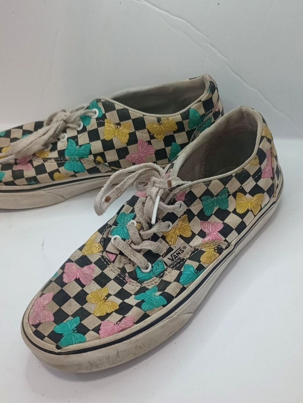Vans Girls Checkerboard Butterfly Lace-Up Skateboard Sneakers Multi-Color Size 4